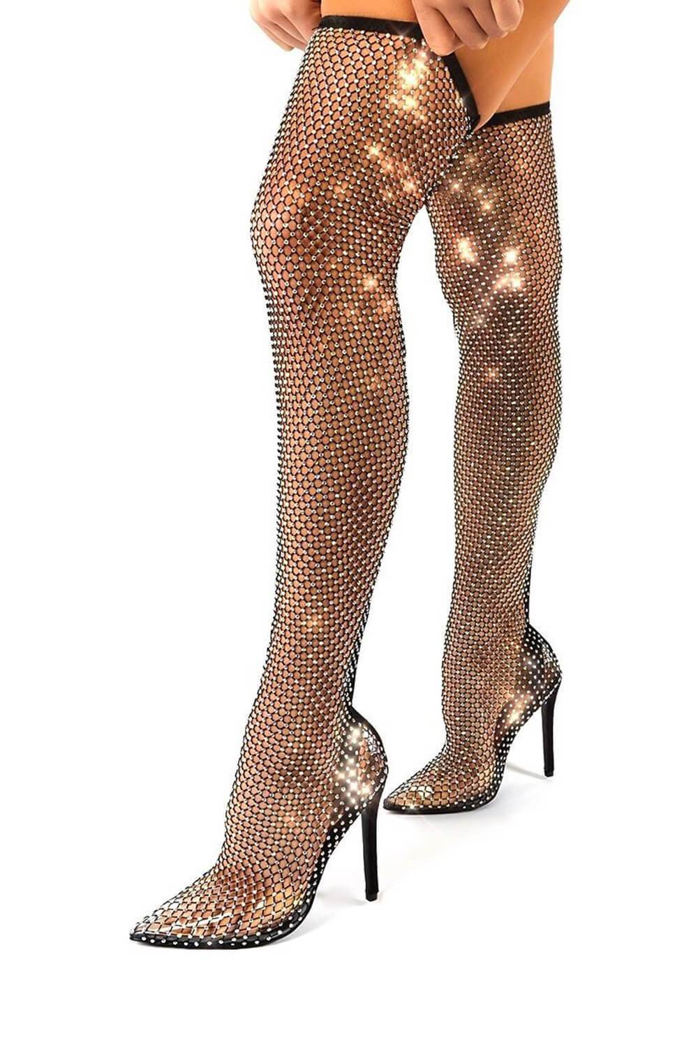 Lantana Rhinestone Fishnet Boots