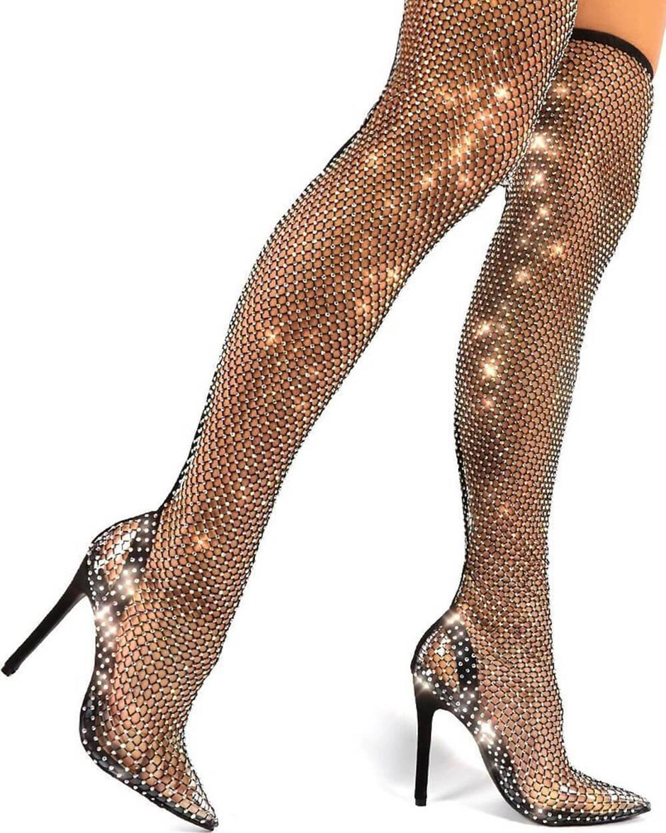 Lantana Rhinestone Fishnet Boots