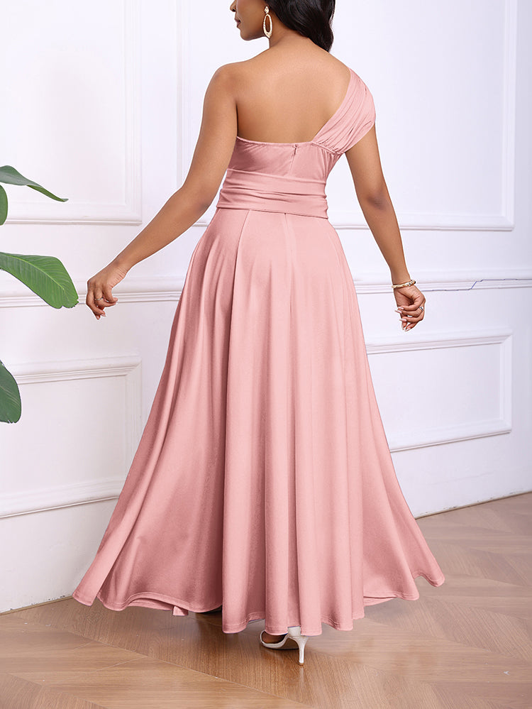 Elegant One Shoulder Belt Maxi Dress