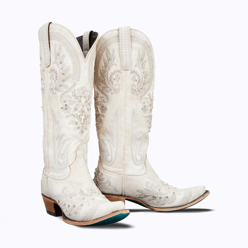 Gardenia Embroidery Vintage Cowboy Boots