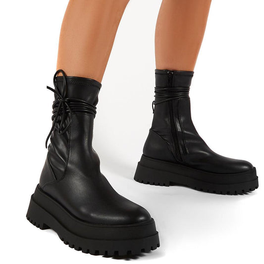 Linaria Platform Tie Up Mid-Calf Boots