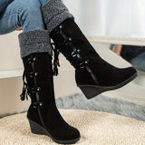 Magnolia Wedge Furry Knee-High Boots