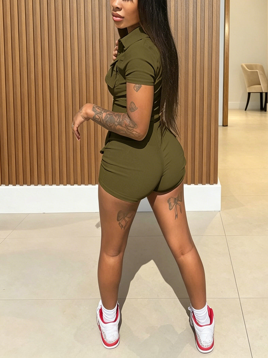 Zip Up Bodycon Romper