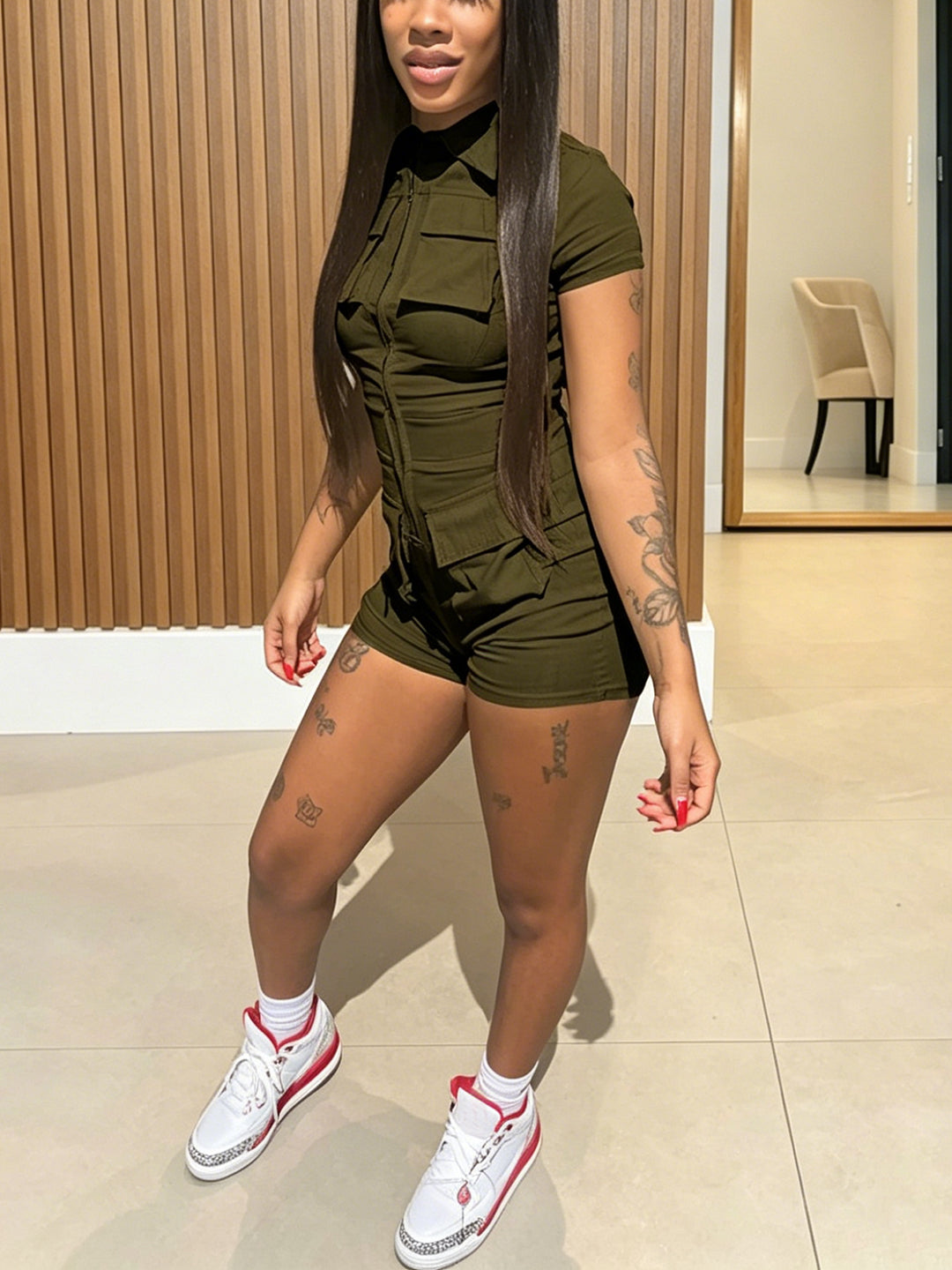 Zip Up Bodycon Romper
