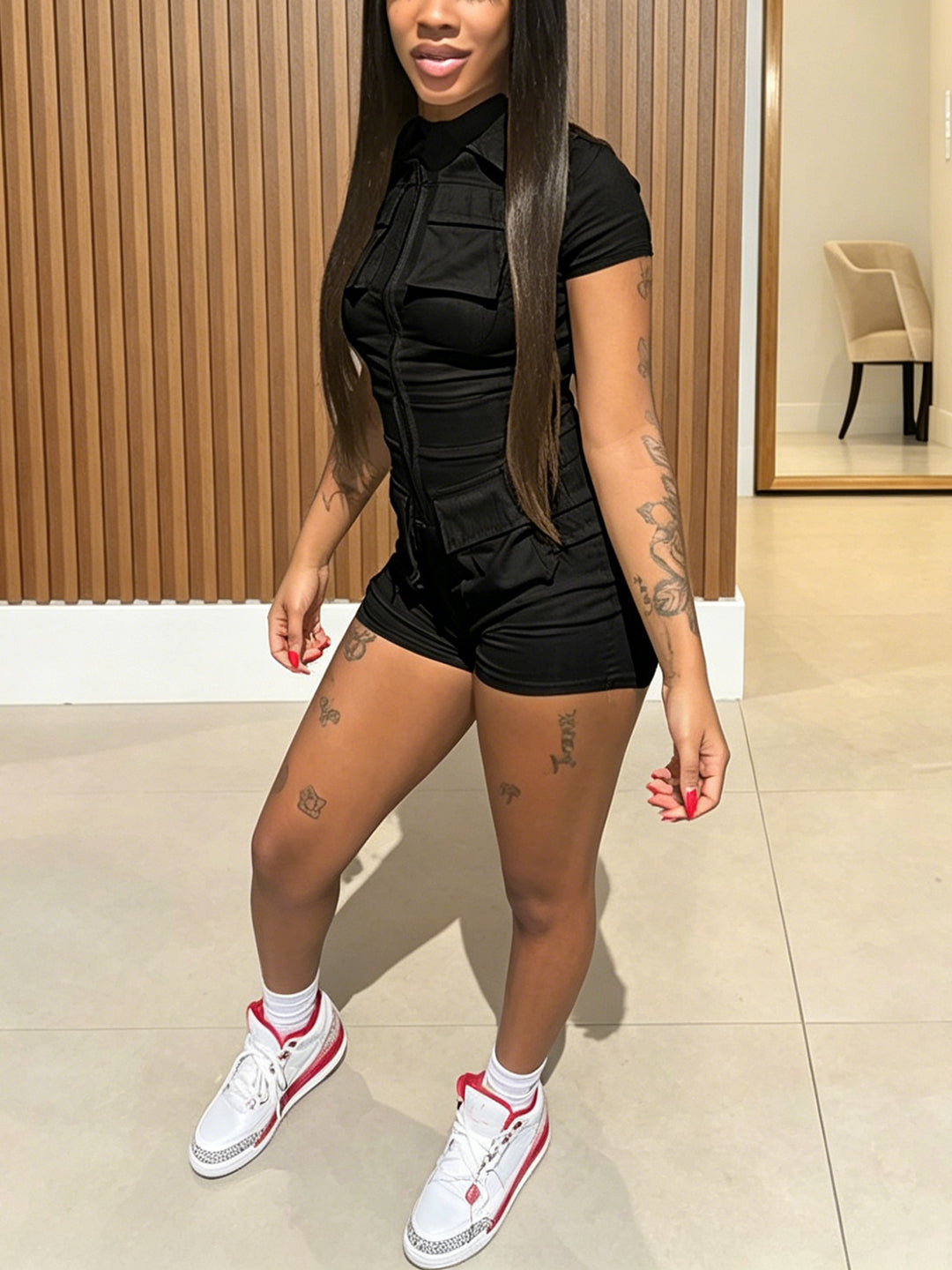Zip Up Bodycon Romper