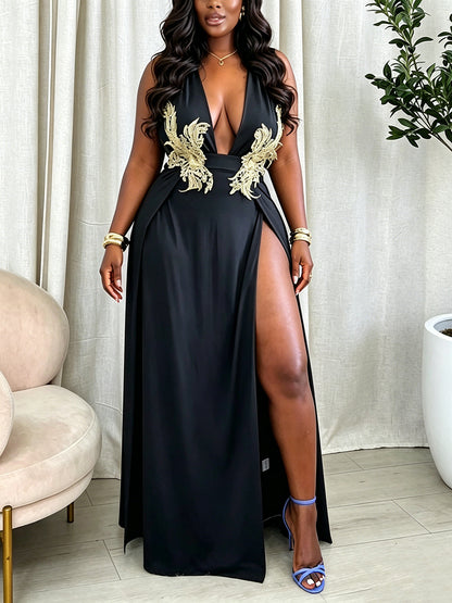 Deep V Neck Slit Maxi Dress