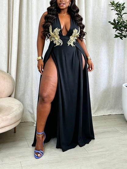 Deep V Neck Slit Maxi Dress