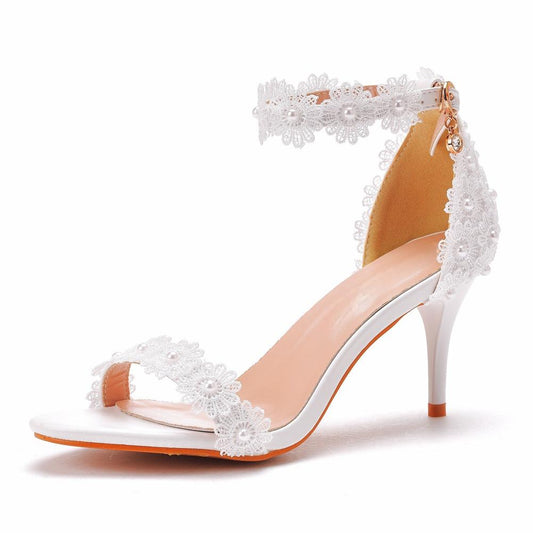 Crystal Lace Ankle Strap Wedding Sandals