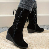 Magnolia Wedge Furry Knee-High Boots