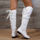 Primula Tie Up Pleated Knee-High Boots