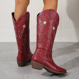 Daisy Star Embroidery Cowboy Boots