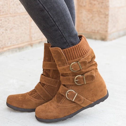 Hebe Buckle Knit Ankle Boots