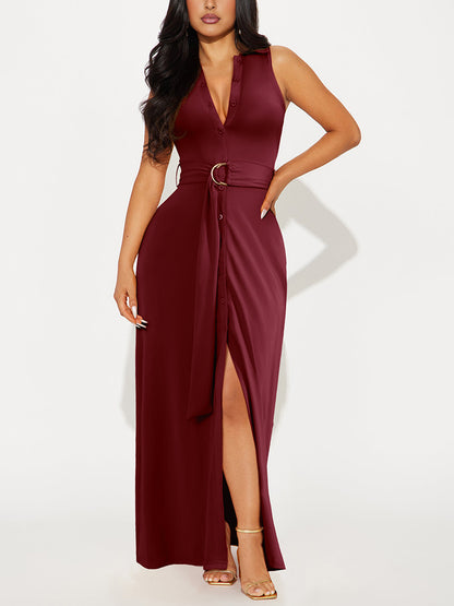Sleeveless Belted Maxi Dress