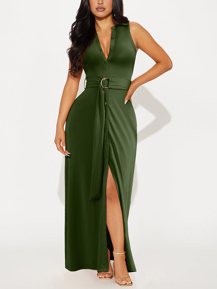 Sleeveless Belted Maxi Dress