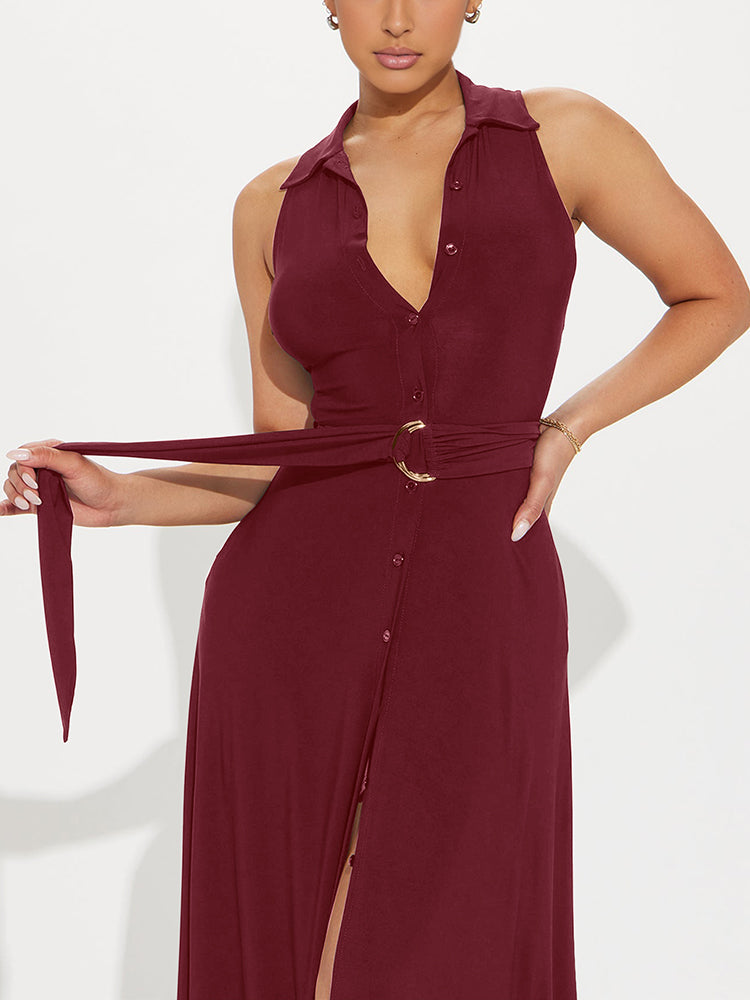 Sleeveless Belted Maxi Dress