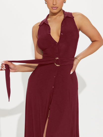 Sleeveless Belted Maxi Dress