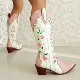 Daisy Flower Color Block Cowboy Boots