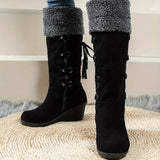 Magnolia Wedge Furry Knee-High Boots