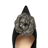 Gerbera Rhinestone Flower Satin Pumps