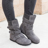 Hebe Buckle Knit Ankle Boots