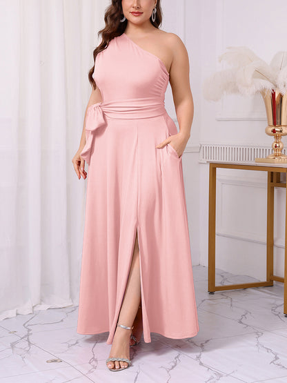 Elegant One Shoulder Belt Maxi Dress