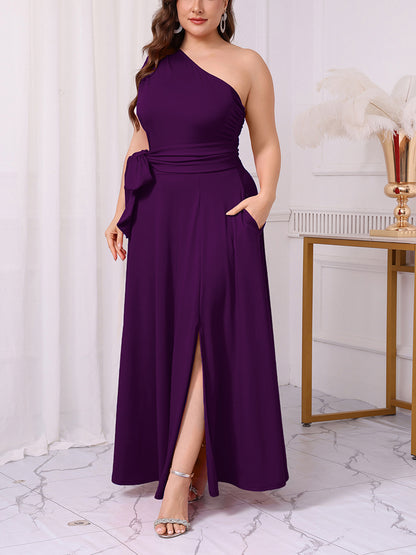 Elegant One Shoulder Belt Maxi Dress