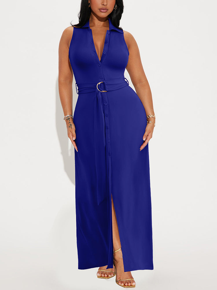 Sleeveless Belted Maxi Dress
