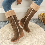 Magnolia Wedge Furry Knee-High Boots