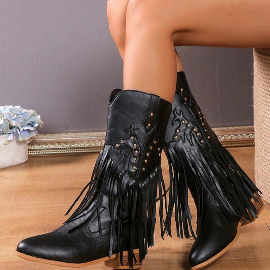 Weigela Tassel Rivet Mid-Calf Boots