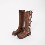 Heather Buckle Chunky Heel Boots