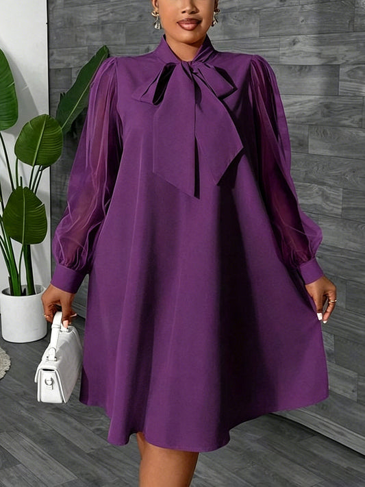 Elegance Mesh Sleeve Bow Dress