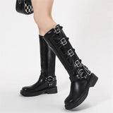 Heather Buckle Chunky Heel Boots