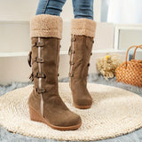 Magnolia Wedge Furry Knee-High Boots