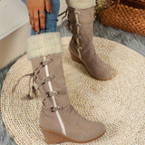 Magnolia Wedge Furry Knee-High Boots