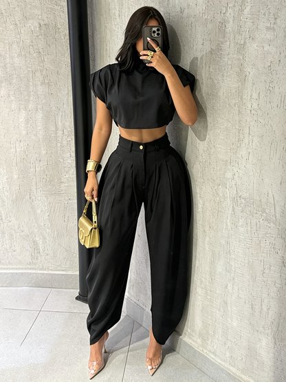 Mock Neck Crop top & Harem Pants Set