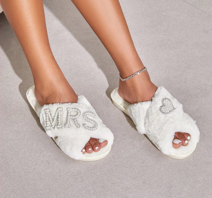 Lavender Letter Deco Furry Slippers