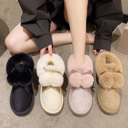 Lilac Fur Ball Decor Snow Boots