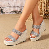 Lilac Rhinestone Double Straps Wedges