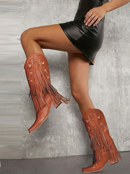 Aster Embroidered Tassel Cowboy Boots