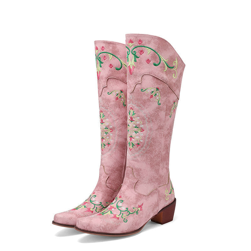 Bottes de cowboy à blocs de couleurs et fleurs de marguerite