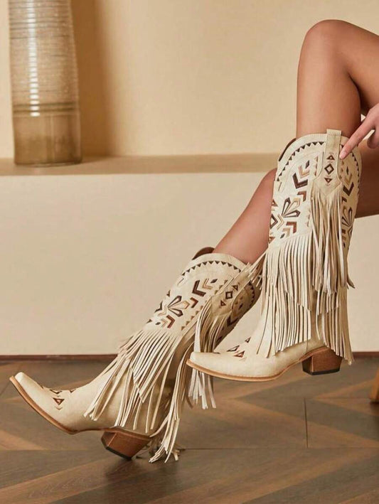 Aster Embroidered Tassel Cowboy Boots