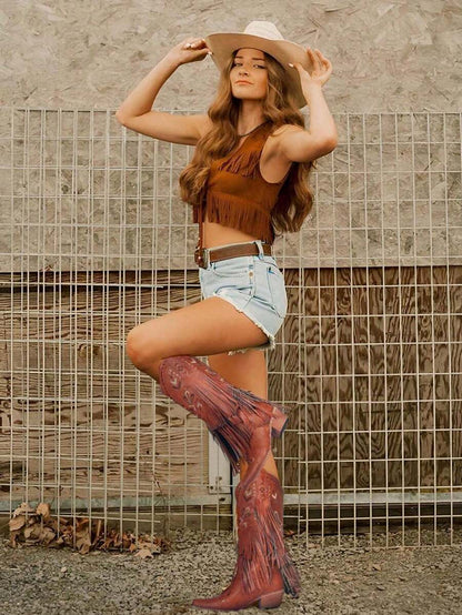 Aster Embroidered Tassel Cowboy Boots