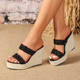 Lilac Rhinestone Double Straps Wedges