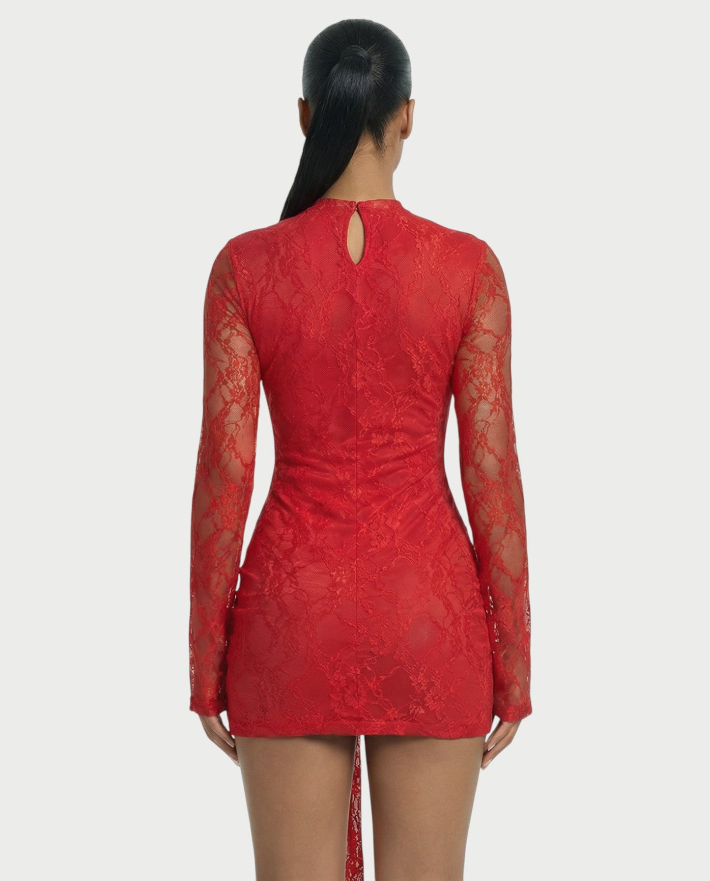 Sophia Red Lace Ruched Mini Dress
