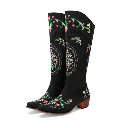 Bottes de cowboy à blocs de couleurs et fleurs de marguerite