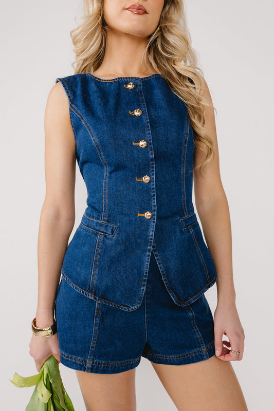 Ella Denim Blazer Shorts Sets