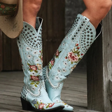 Gardenia Vintage Embroidery Cowboy Boots