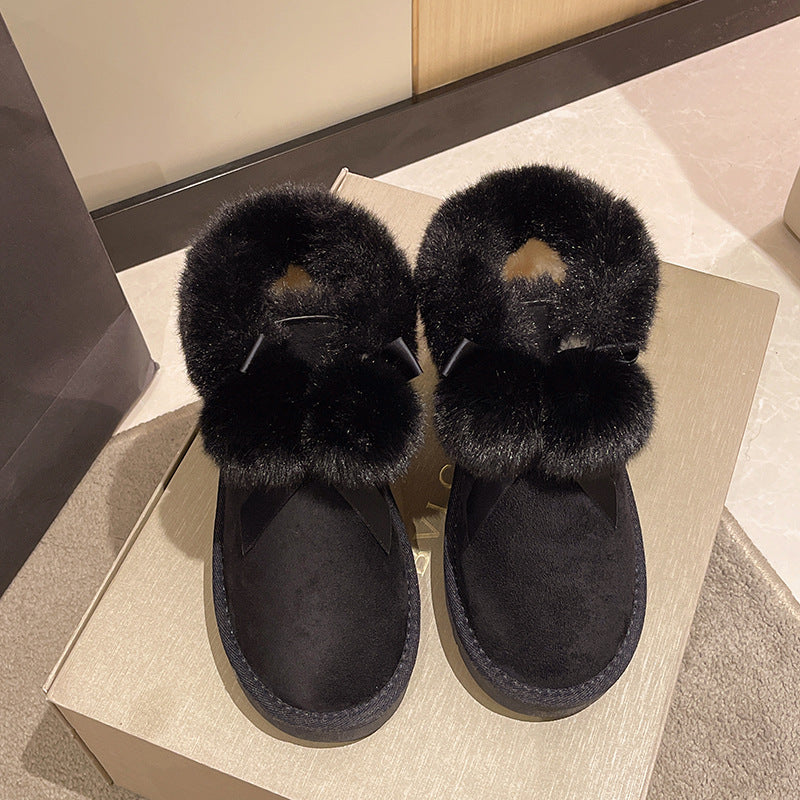 Lilac Fur Ball Decor Snow Boots