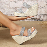 Lilac Rhinestone Double Straps Wedges