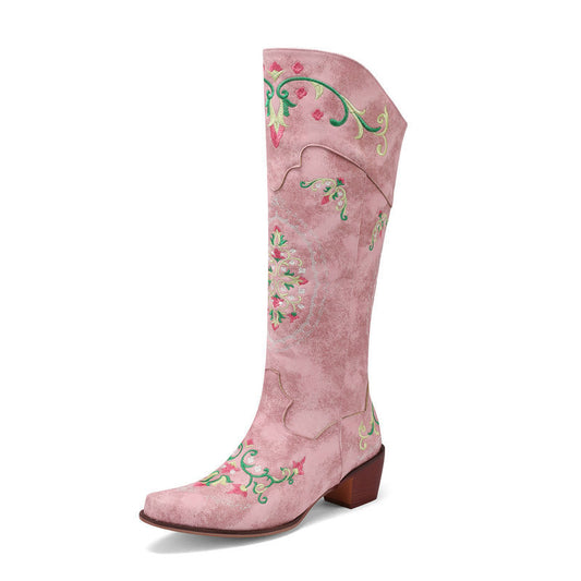 Bottes de cowboy à blocs de couleurs et fleurs de marguerite